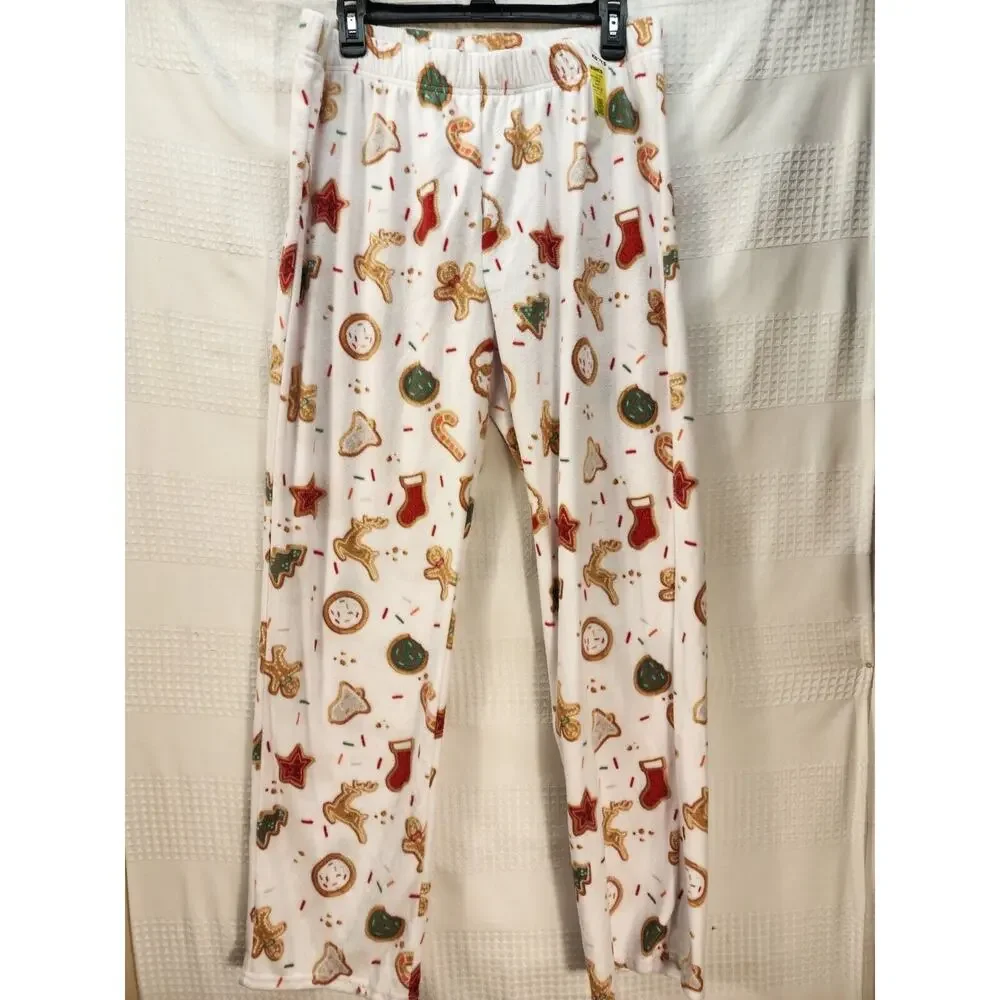 Cuddl Duds Pajama Set Mens Size Med Gingerbread Man Fleece White - Picture 2 of 11